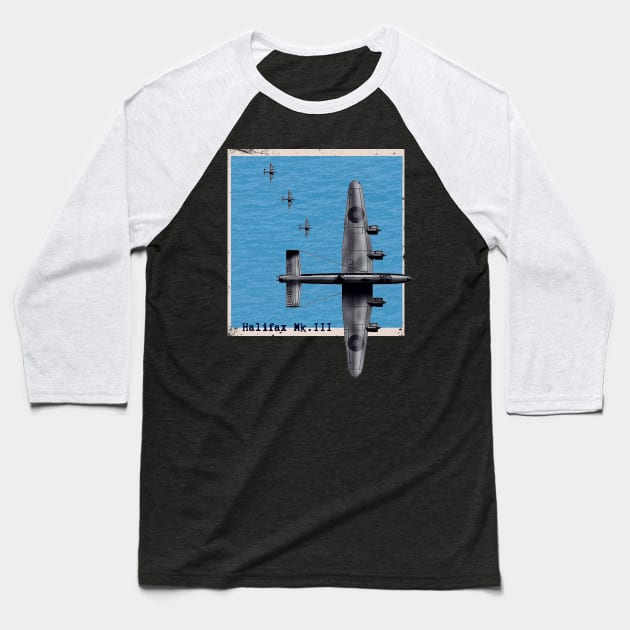 Halifax Mk.III WW2 bomber airplane over the sea Baseball T-Shirt by Jose Luiz Filho